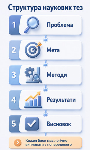 Інфографіка зі структурою наукових тез від проблеми до висновку