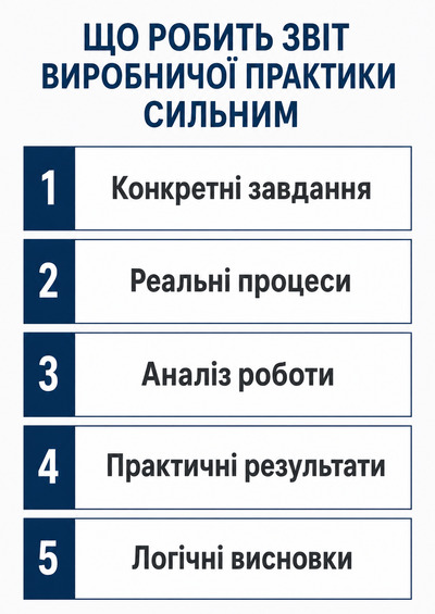 Що має містити сильний звіт з виробничої практики