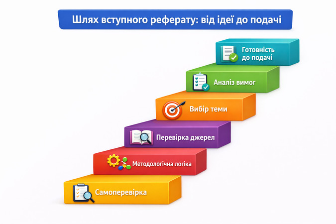 3D інфографіка шлях вступного реферату до аспірантури від ідеї теми до готовності подачі з ключовими етапами підготовки