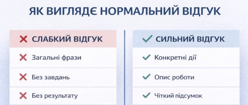 Порівняння сильного і слабкого відгуку керівника практики
