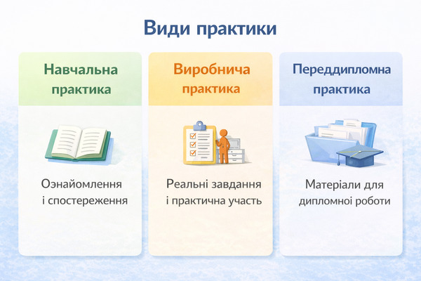 Порівняння навчальної виробничої та переддипломної практики