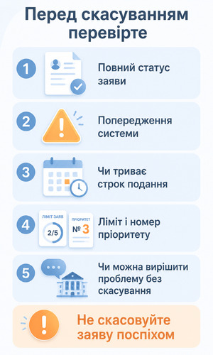 Чекліст того, що потрібно перевірити перед скасуванням заяви до університету