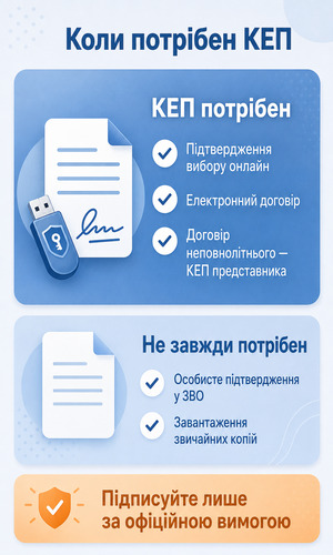 Коли вступнику потрібен КЕП для підтвердження вибору та підписання документів