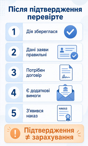 Чекліст дій після підтвердження вибору місця навчання в електронному кабінеті