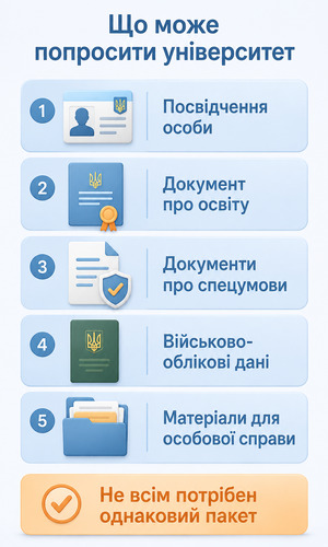Категорії документів, які університет може запросити після рекомендації на зарахування