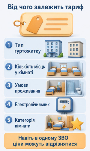 Фактори, від яких може залежати вартість проживання студента в гуртожитку