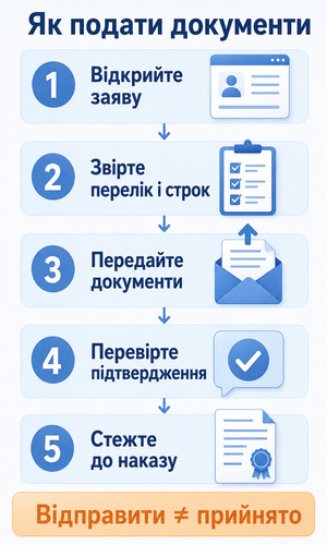 П’ять кроків подання документів після рекомендації на зарахування до університету