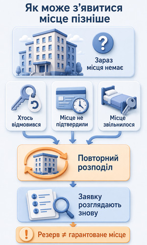 Як після першого розподілу може з’явитися місце в гуртожитку та відбутися повторний розгляд заявки