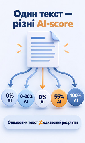 Один людський текст отримує різні AI-score у різних детекторах